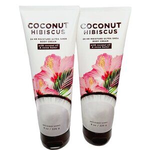 2 COCONUT HIBISCUS Bath Body Works 24 Hr Moisture Ultra Shea Body Cream 8oz NEW